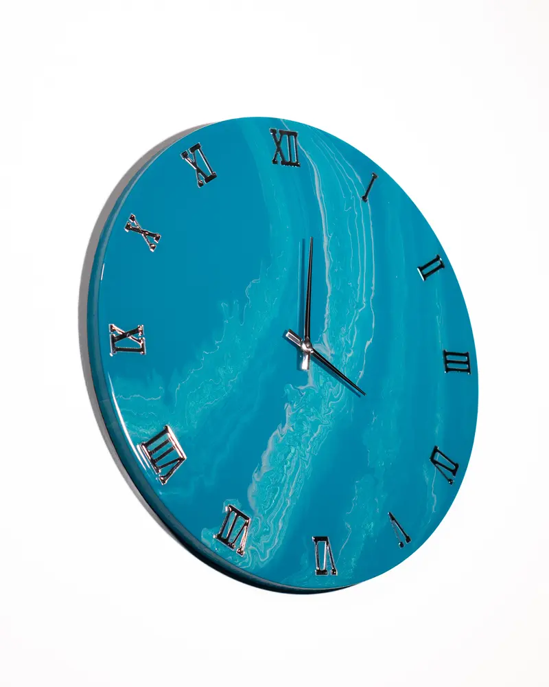 Orologio Da Parete in Legno Resina effetto Marmo Azzurro 50 cm di diametro.