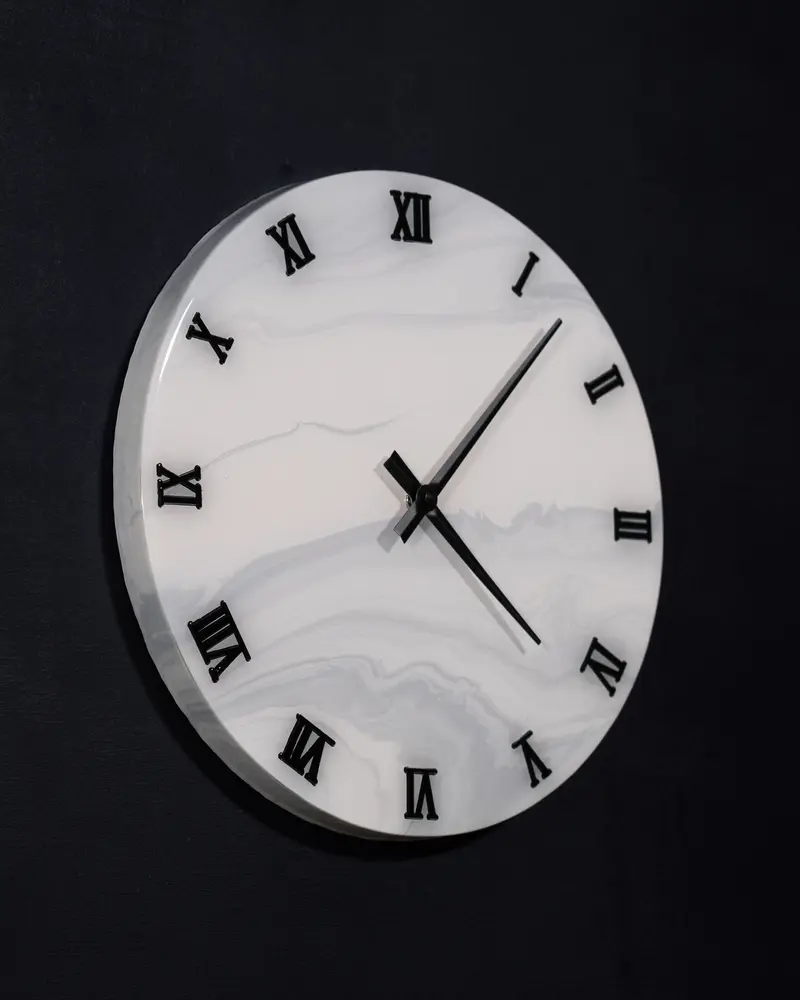 Orologio Da Parete in Legno Resina effetto Marmo Carrara 30 cm di diametro
