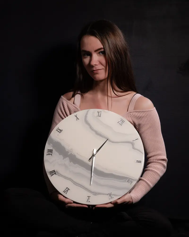 Orologio da Parete in Legno Resina effetto Marmo Carrara 40 cm di diametro