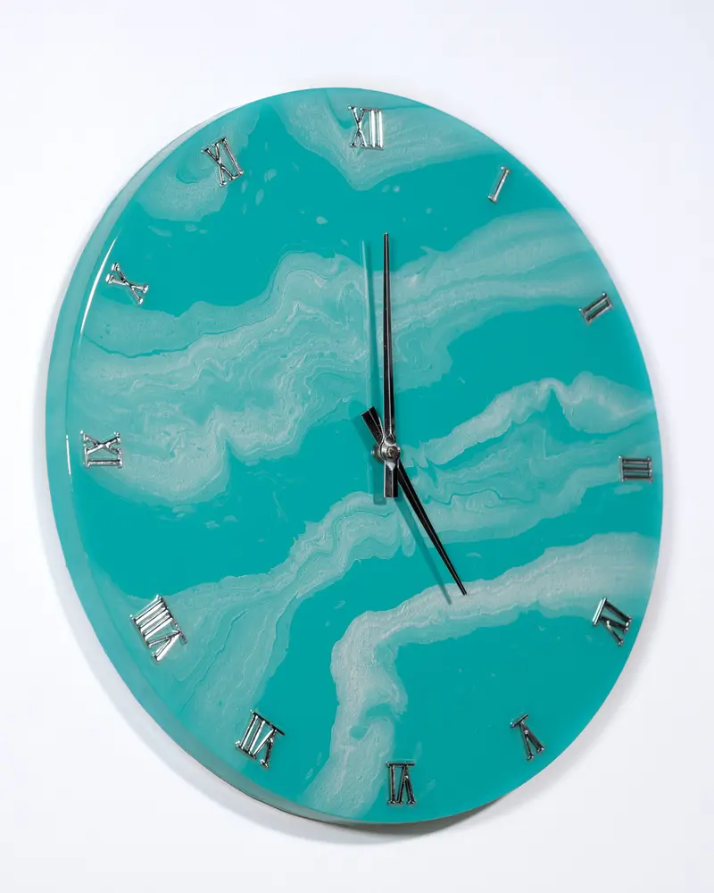 Orologio da Parete in Legno Resina effetto Marmo color Tiffany e Madreperla 40 cm di diametro