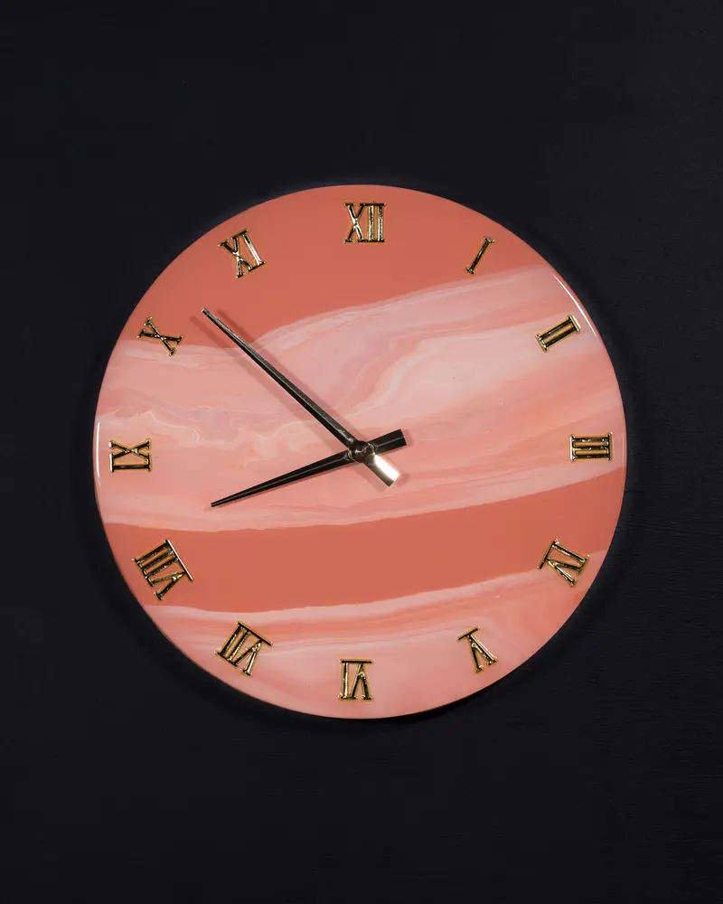 Orologio da Parete in Legno Resina effetto Marmo Rosa di Venezia 30 cm di diametro