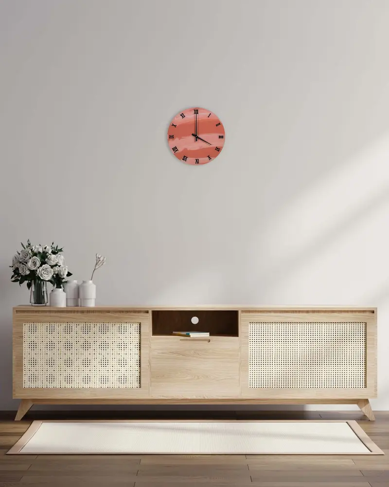 Orologio da Parete in Legno Resina effetto Marmo Rosa di Venezia 30 cm di diametro.