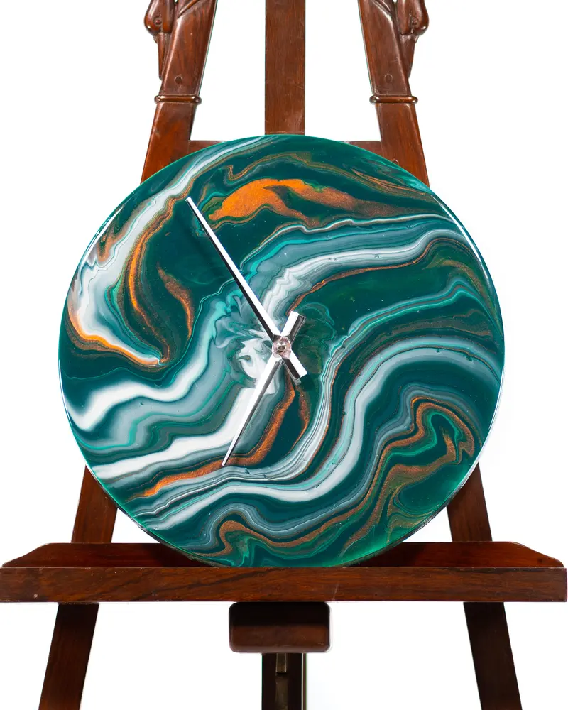 Orologio da Parete in Legno Resina effetto Marmo Verde 30 cm di diametro