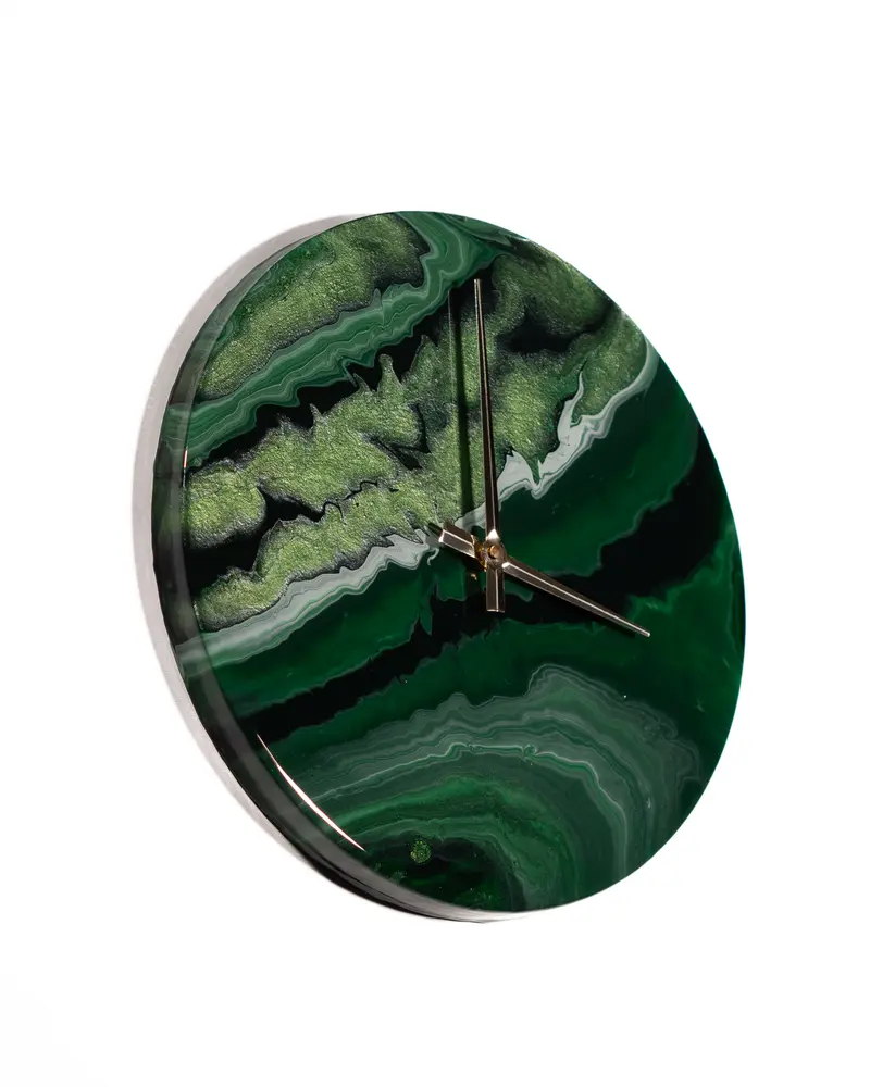 Orologio da Parete in Legno Resina effetto Marmo Verde Alpi 30 cm di diametro
