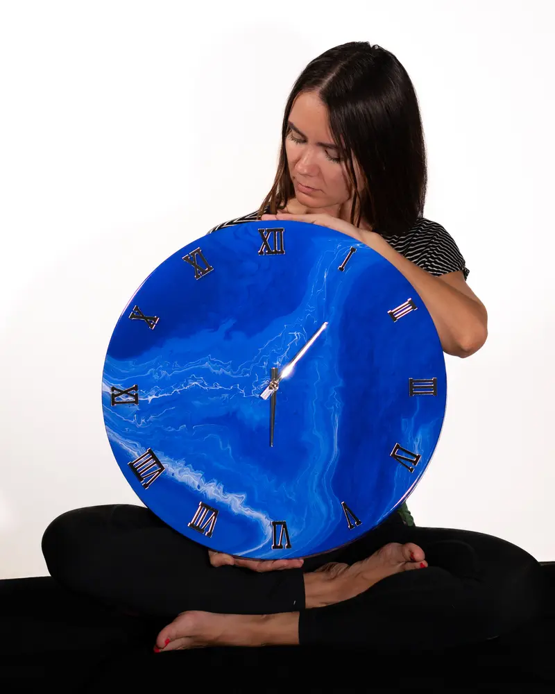 Orologio da Parete in Legno Resina fantasia in Blu 50 cm di diametro
