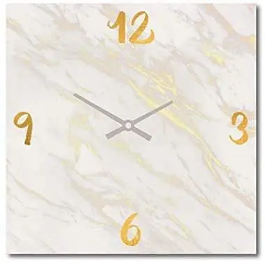 Orologio da Parete Moderno, 30x30 cm, effetto marmo bianco e oro.