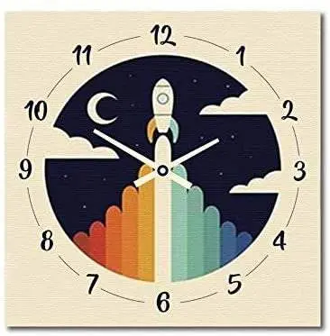 Orologio da Parete per Bambini, Space Shuttle 30 x 30 cm, Razzo Spaziale, New Vintage design.