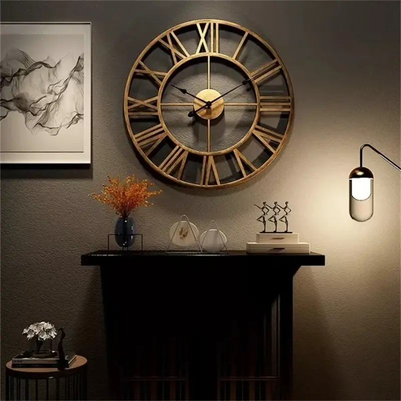 Orologio da Parete Vintage in Metallo, silenzioso con Numeri Romani bronzo
