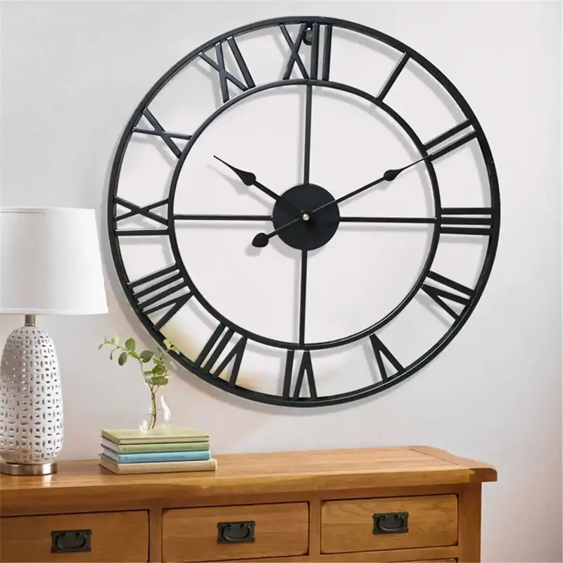 Orologio da Parete Vintage in Metallo, silenzioso con Numeri Romani nero