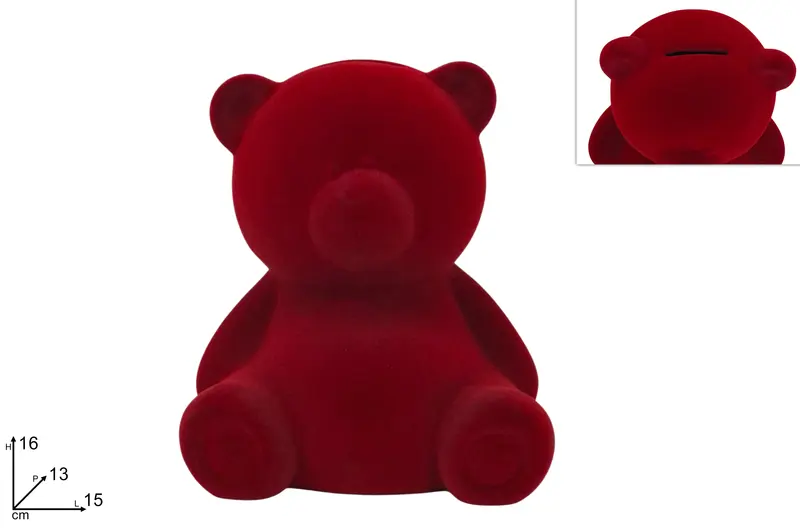 ORSETTO SALVADANAIO 16CM EFFETTO VELLUTO BORDEAUX