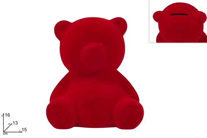 ORSETTO SALVADANAIO 16CM EFFETTO VELLUTO ROSSO