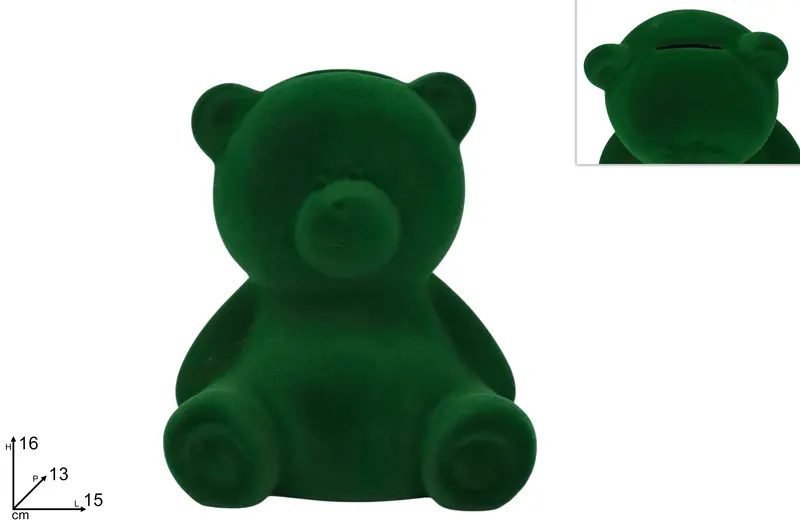 ORSETTO SALVADANAIO 16CM EFFETTO VELLUTO VERDE