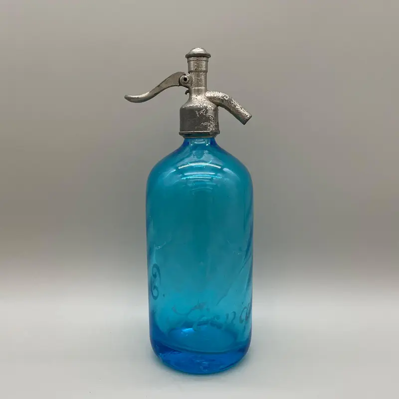 Ortensi Siena seltz sifone vetro blu 1900 ca