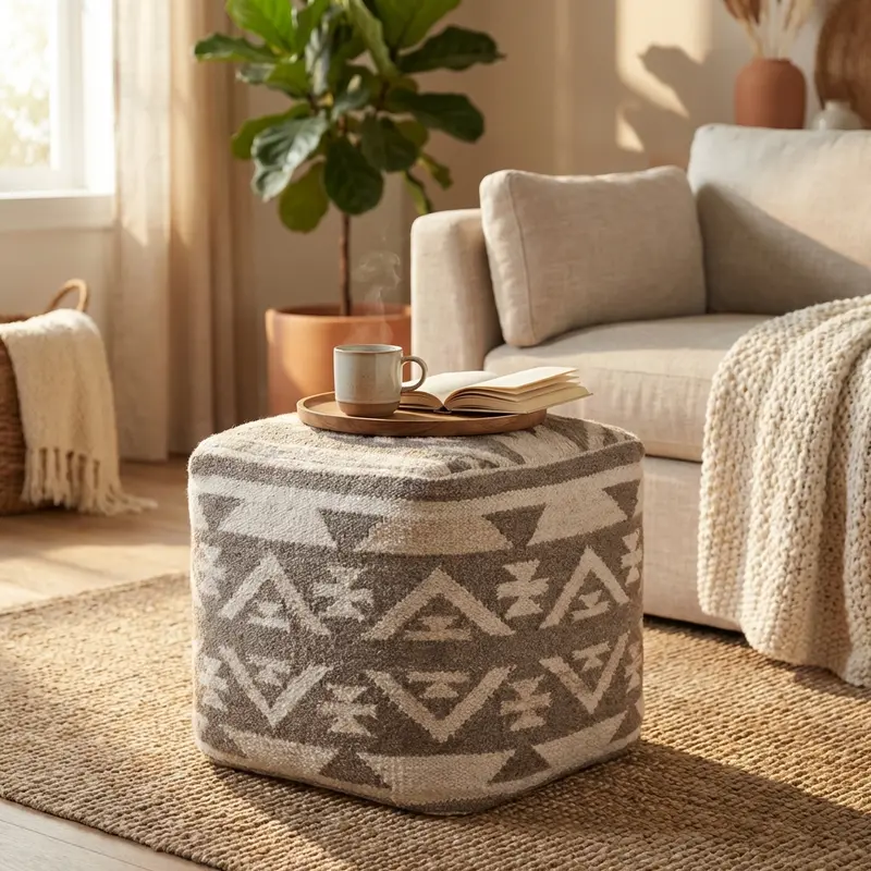 Ovidio - pouf in lana taupe bianco 40x40
