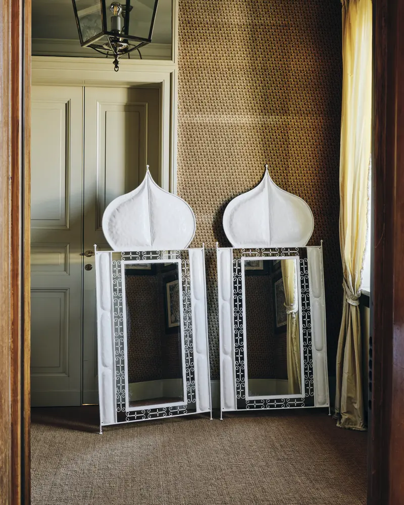 Pair of Large White Metal Arched Mirrors