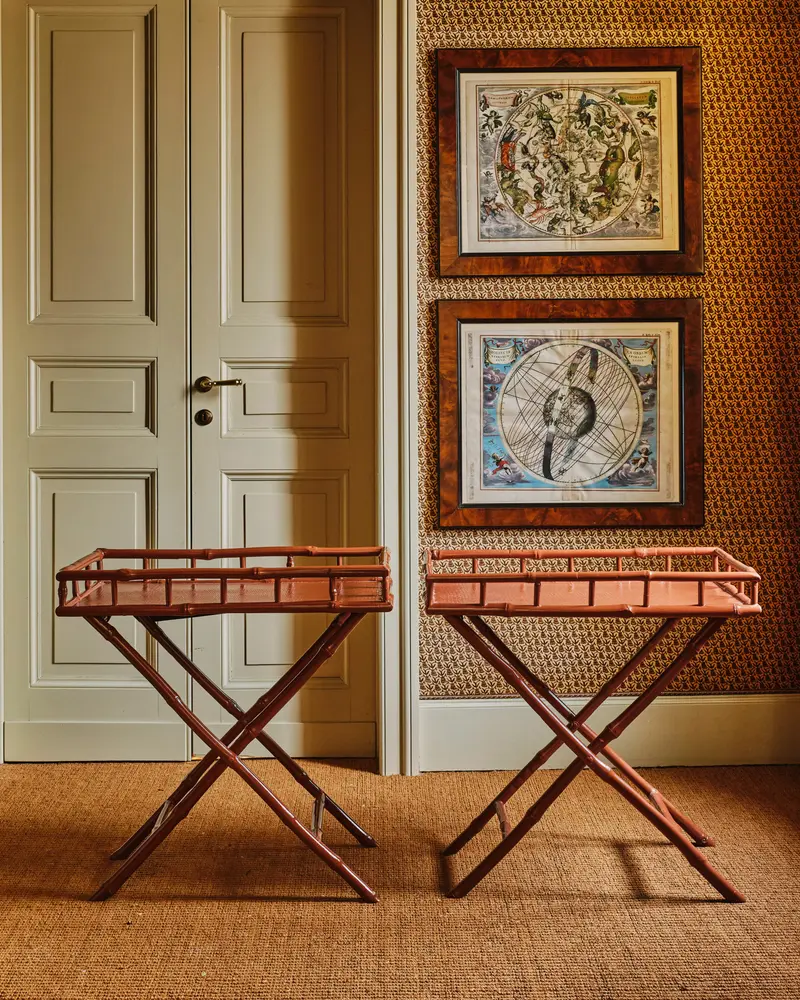 Pair of Painted Faux-Bamboo Galleried Tray Tables