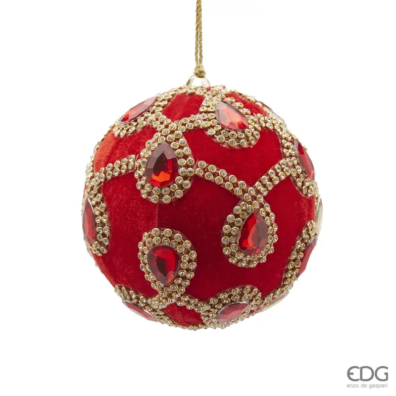 Palla di Natale in velluto con gemme e perline d 10 cm rosso | EDG - Enzo De Gasperi