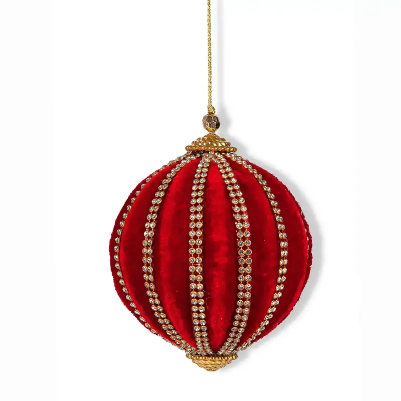 Pallina di Natale in velluto a spicchi Jewels rosso D 10 cm | EDG- Enzo De Gasperi