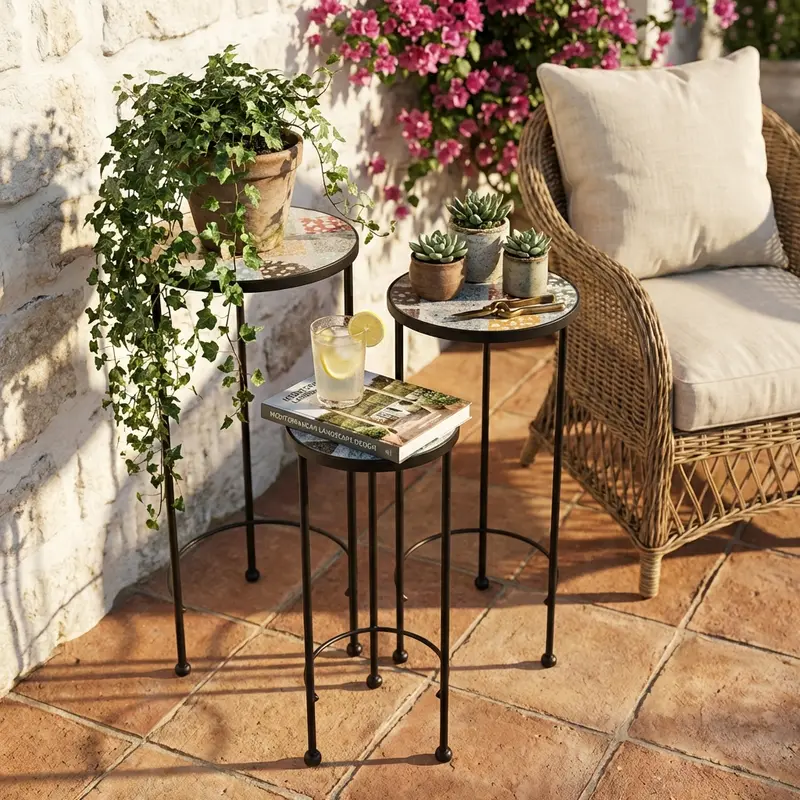 Pamiri - set 3 tavolini in ceramica multicolor