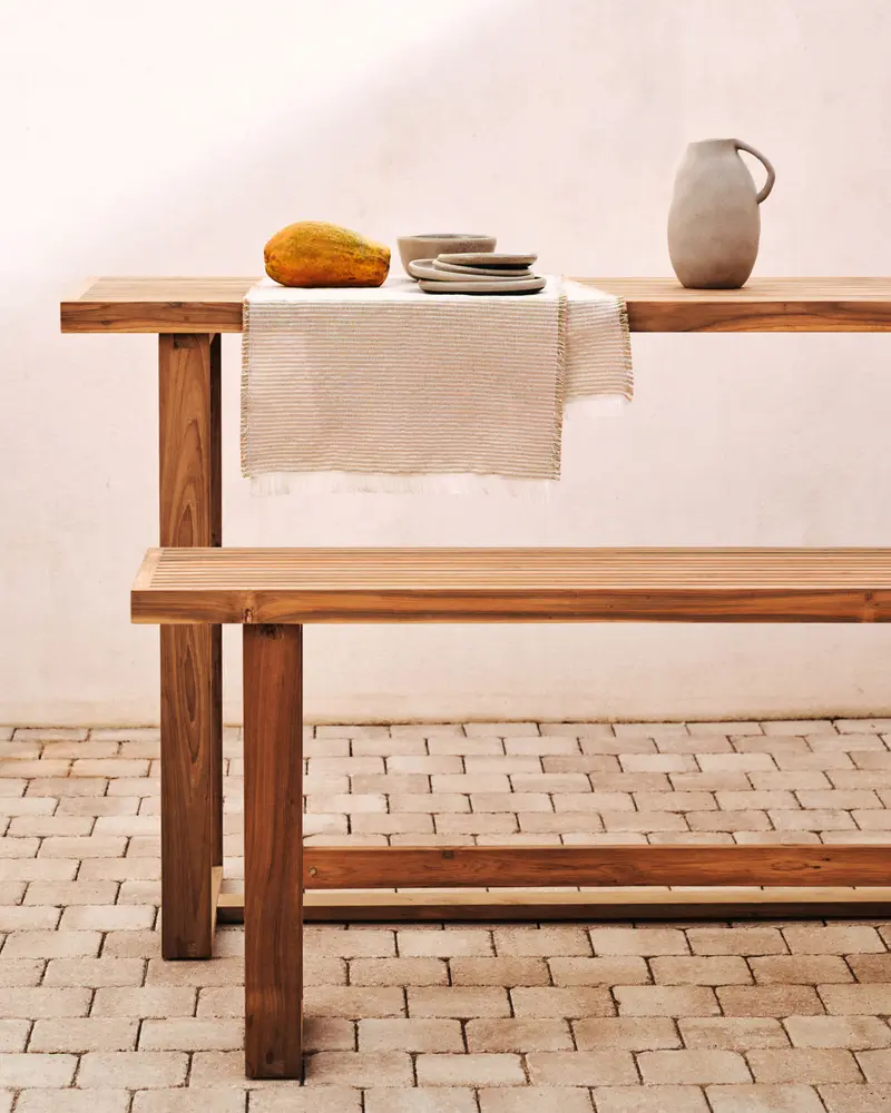 Panca alta Canadell outdoor in legno massiccio di teak riciclato 130 cm