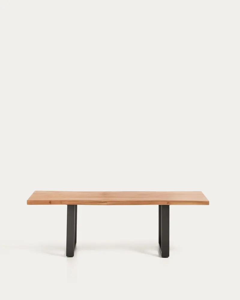 Panca Uxue in legno massiccio di acacia e gambe in acciaio nero 140 x 45 cm