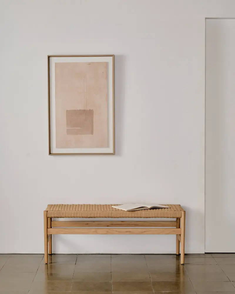 Panca Zaide in legno massiccio di rovere con finitura naturale e seduta in corda 120 cm