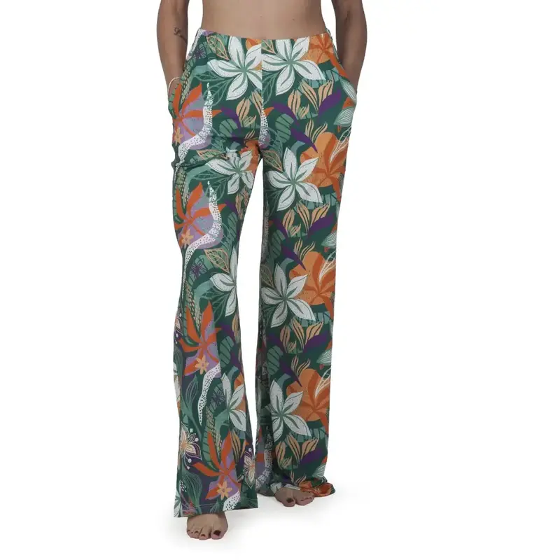 Pantalone lungo donna a pallazzo in fantasia Esotica in viscosa con tasche