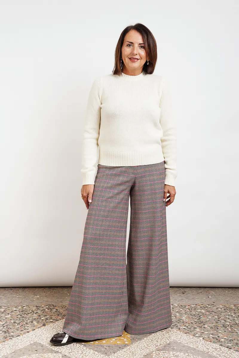 PANTALONE MUST HAVE fantasia a righe fucsia e cammello