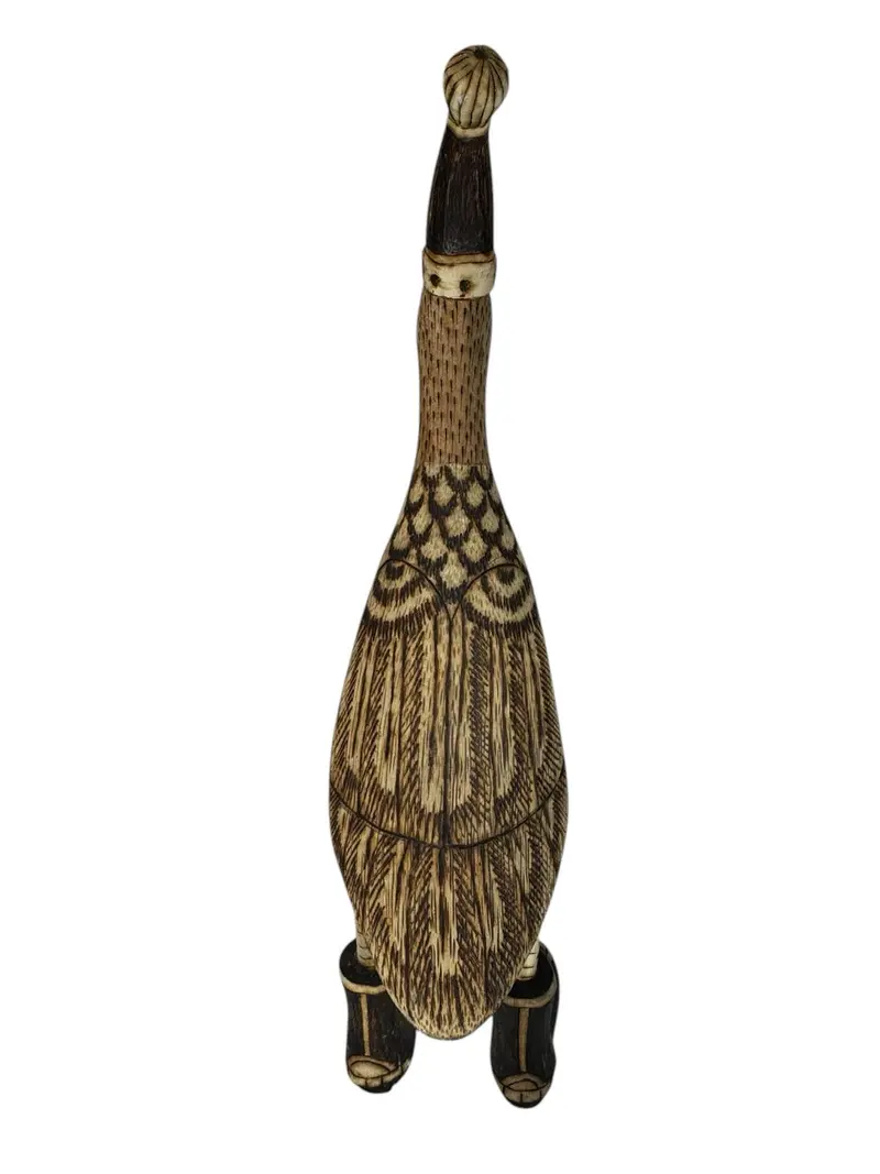 Papera decorativa in legno Natural Piume Cappello Pon Pon Becco Open