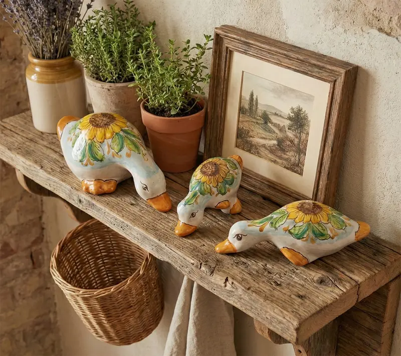 Papera in ceramica siciliana di santo stefano di camastra realizzata e decorata totalmente a mano girasole