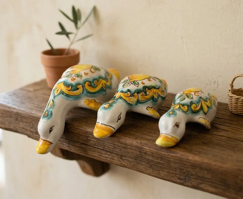 Papera in ceramica siciliana di santo stefano di camastra realizzata e decorata totalmente a mano limoni