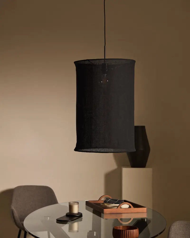Paralume per lampada da soffitto Mariela in lino con finitura in nero Ø 40 x 60 cm