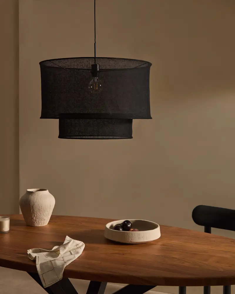 Paralume per lampada da soffitto Mariela in lino con finitura nera Ø 60 x 40 cm