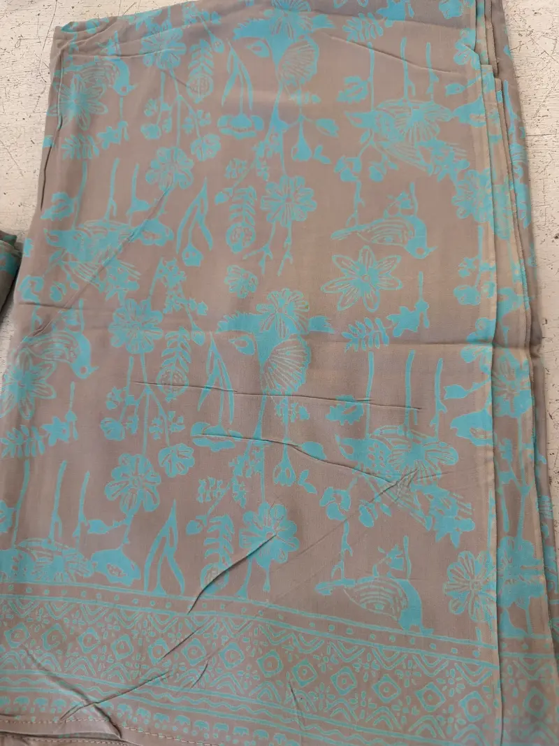Pareo beige foglie e fiori turchese