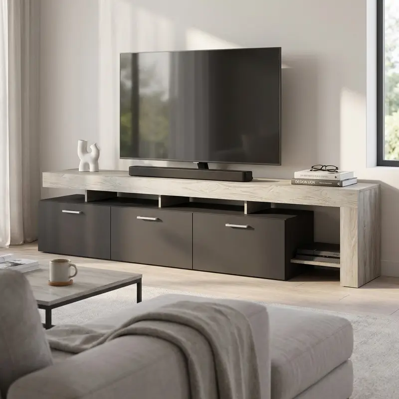 Paride - porta tv in truciolare pino chiaro antracite