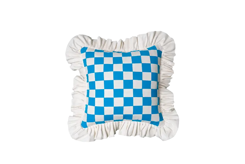 Patchwork - Dodger Blue and White Patchwork with White Ruffle