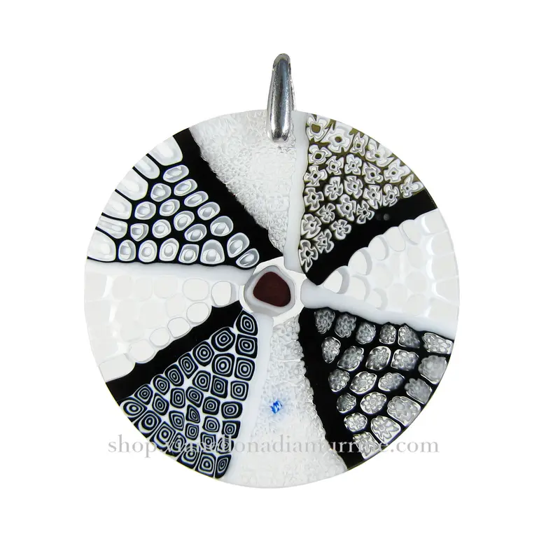 Pendente Circolare Ruota in Vetro di Murano montatura Argento 925