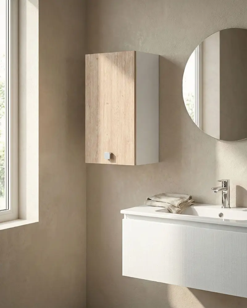 Pensile lavanderia Evia - 1 anta - Salvaspazio per bagno e lavanderia a muro - Ripiano incluso - 2 varianti colore - 45 x 72 x 33 cm