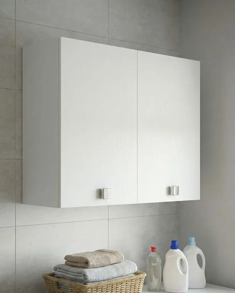 Pensile lavanderia Luma - 2 ante - Salvaspazio per bagno e lavanderia a muro - Ripiano incluso - 2 varianti colore - 90 x 72 x 33 cm