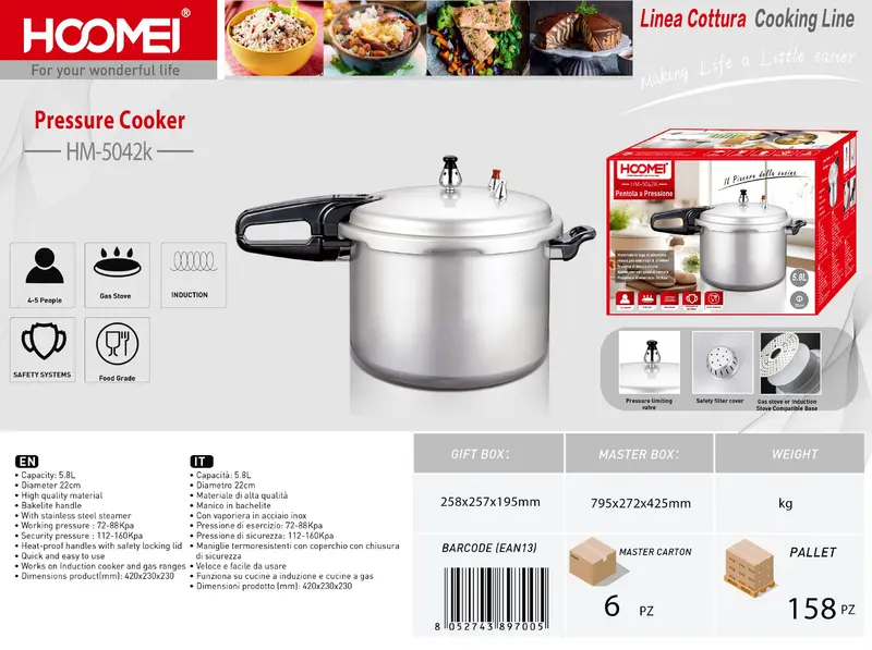 Pentola a pressione 5.8L 22cm HM-5042K