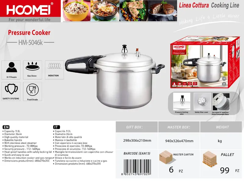 Pentola a pressione 9L 26cm HM-5046K