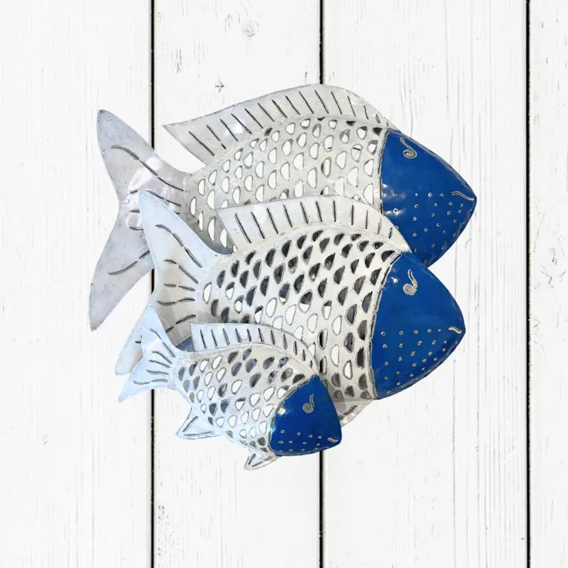 Pesce Decorativo In Ferro Battuto Azzurro E Bianco Collezione Tropicale