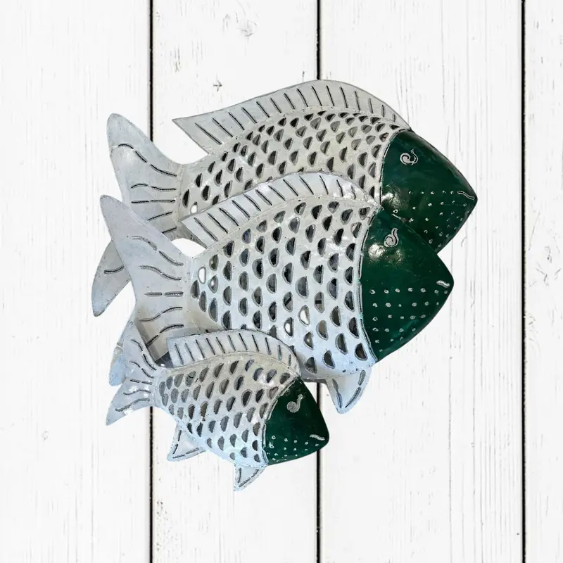 Pesce Decorativo in Ferro Battuto Verde Scuro e Bianco | Collezione Tropicale