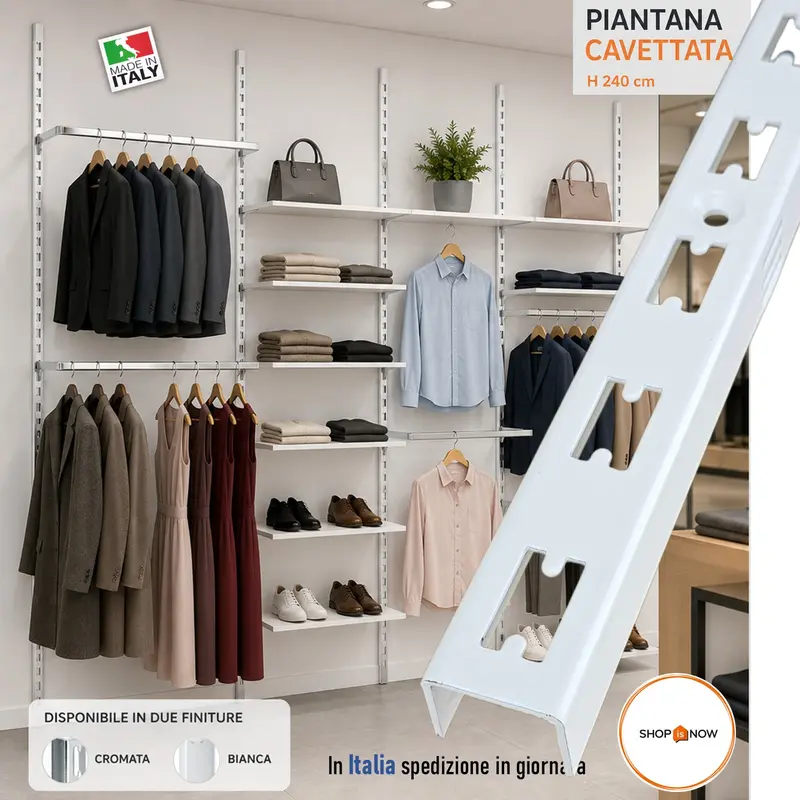 PIANTANA CAVETTATO P50 CAVE U 240cm BIANCA ATTREZZATURA PARETE ARREDO NEGOZIO