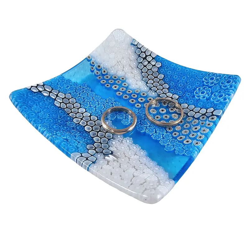 Piattino in vetro di Murano con Murrine Millefiori Acquamarina