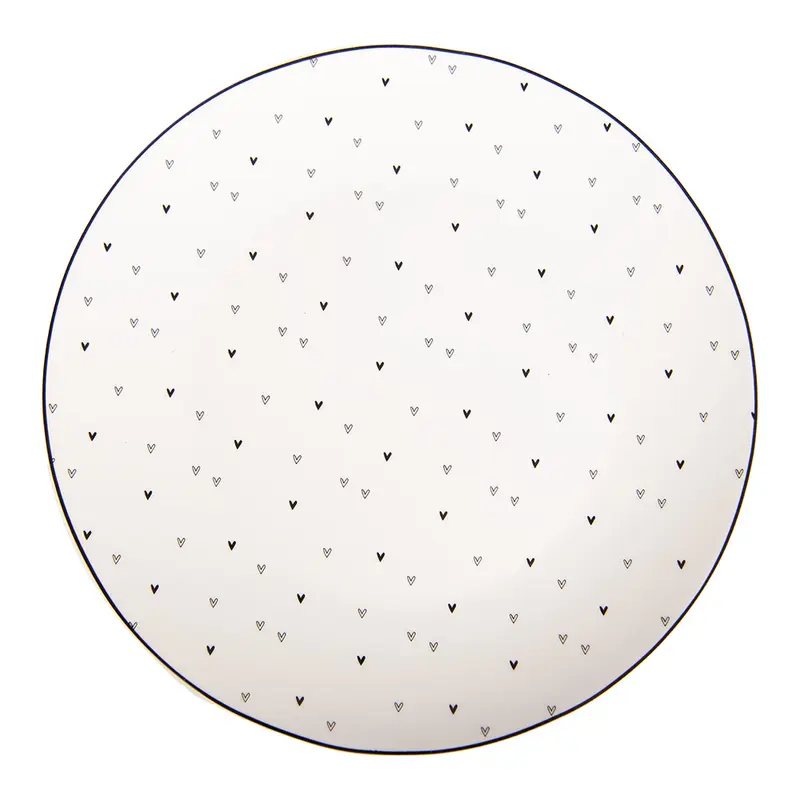 Piatto da dolce in porcellana bianco con cuoricini neri, ø 20 cm