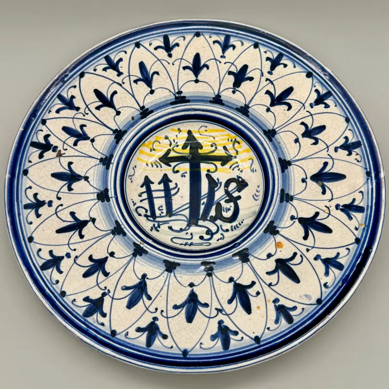 Piatto devozionale ceramica smaltata Romagna XX sec.