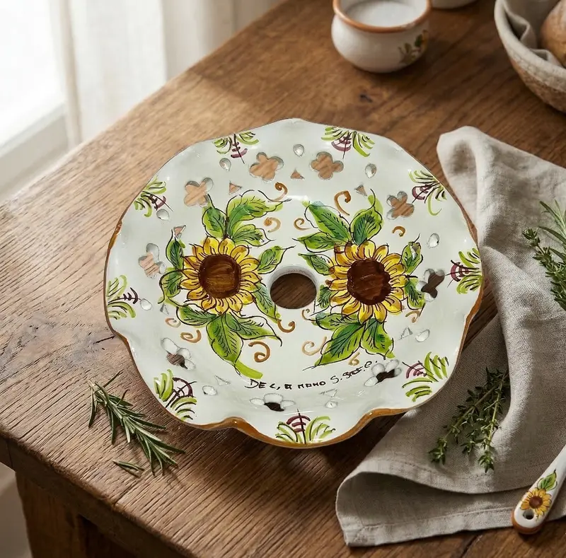 Piatto in ceramica per lampadario decorato realizzato e firmato a mano sospensione art. girasole