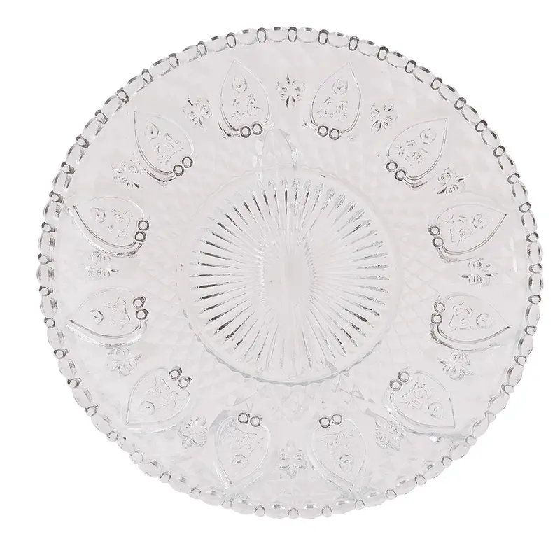Piatto in vetro trasparente decorato, ø 22 cm