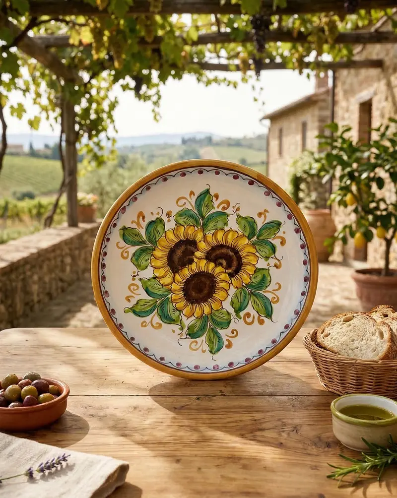 Piatto medio in ceramica decorata a mano da ceramisti siciliani girasole art 13